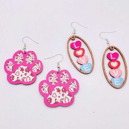 1 Pair Lady Simple Style Letter Heart Shape Wood Earrings