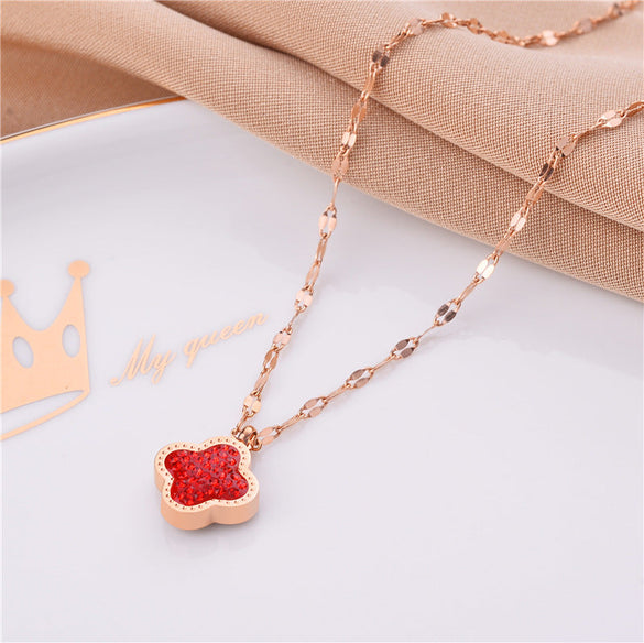 Fashion Flower Geometric Titanium Steel 18K Gold Plated Necklaces