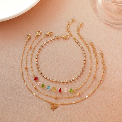 New Multi-layer Heart-shaped Butterfly Bohemian Anklet Four-piece Set