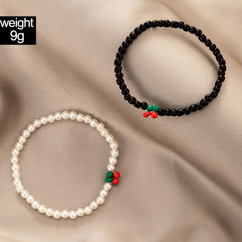 Ethnic Style Pearl Color Beaded Cherry Couple Bracelet Set