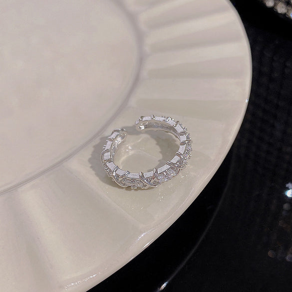 ins style silver zircon ring women's light luxury niche high-end sense open ring ring versatile temperament jewelry wholesale