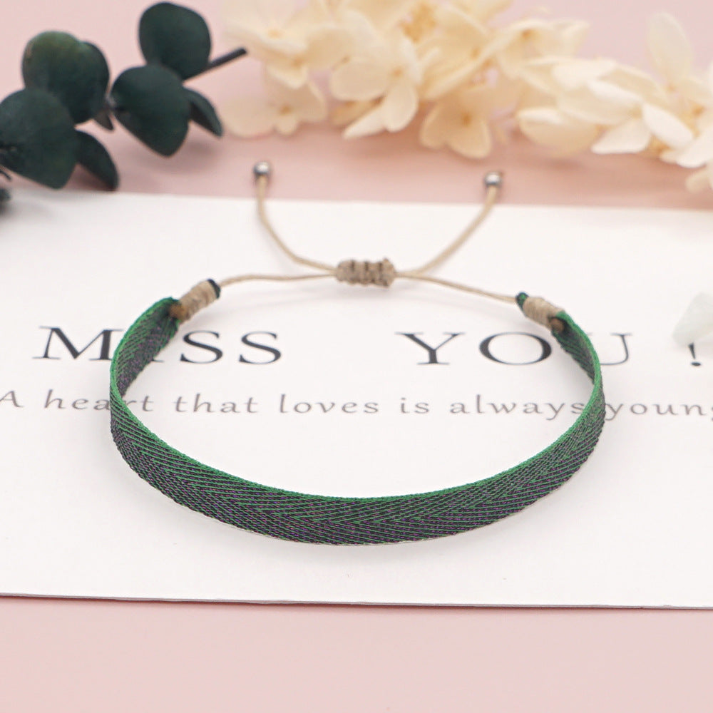 Autumn And Winter Korean Style Fashion Bracelets Green Minimalist Men's And Women's Webbing Stacking Bracelets