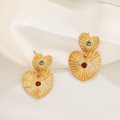 Retro Heart Shape Alloy Inlay Rhinestones Women's Drop Earrings 1 Pair