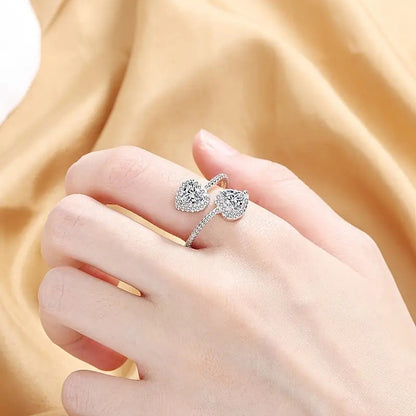 Simple Style Shiny Heart Shape Copper Inlay Zircon Open Rings