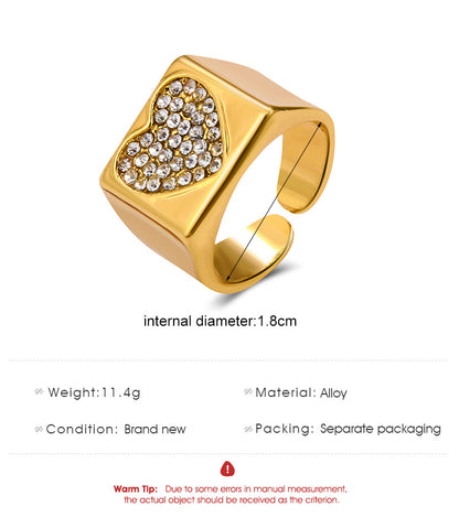 Cross-border New Ring Fashion Micro Diamond Metal Love Ring Index Finger Ring Wide Open Ring