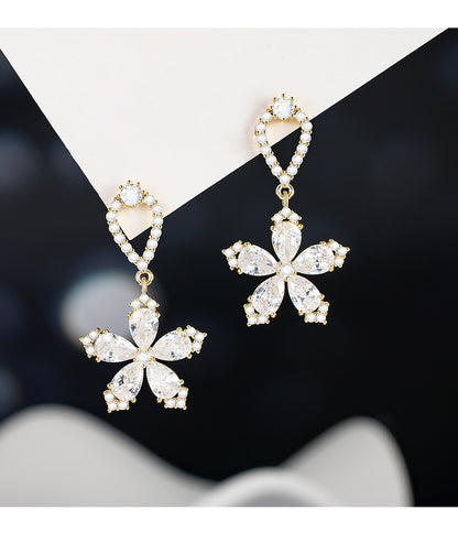 1 Pair Sweet Flower Plating Inlay Copper Zircon 14K Gold Plated Drop Earrings