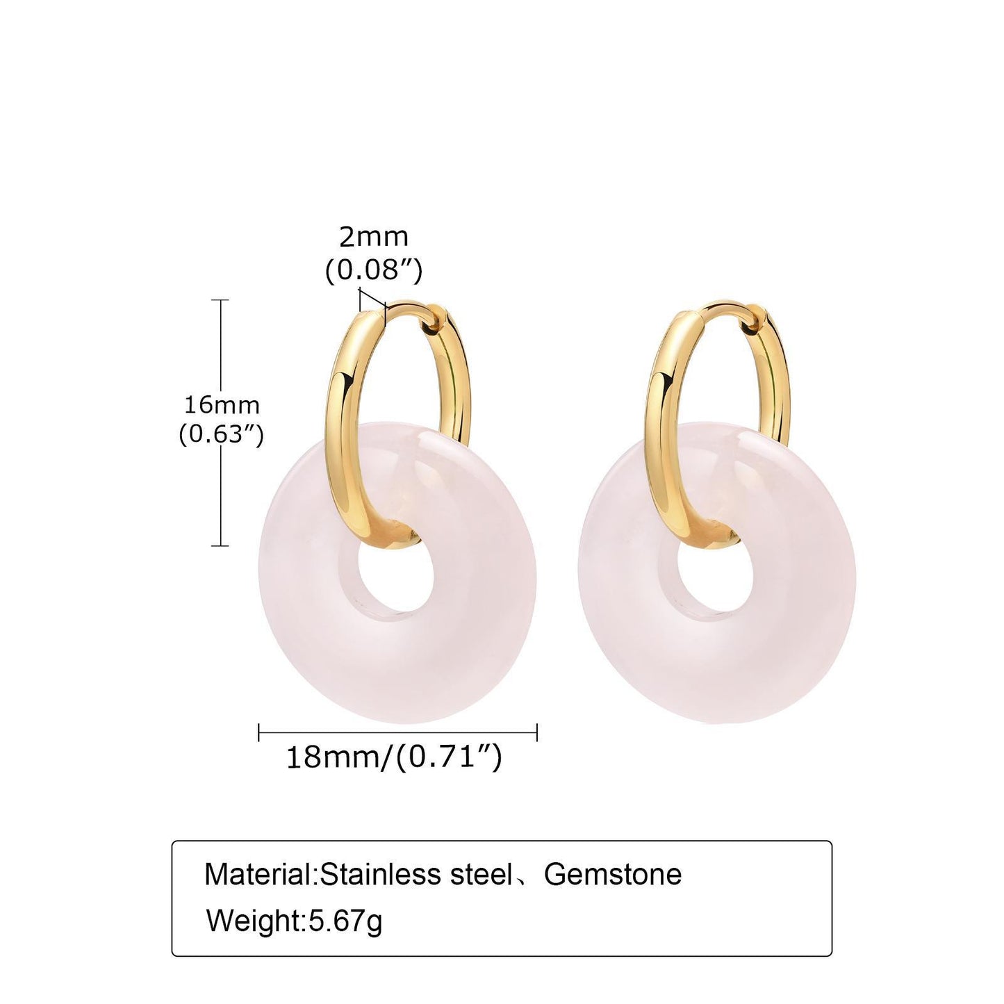 1 Pair Retro Round Stainless Steel Plating Natural Stone Earrings