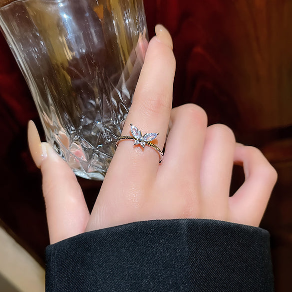 ins style silver zircon ring women's light luxury niche high-end sense open ring ring versatile temperament jewelry wholesale