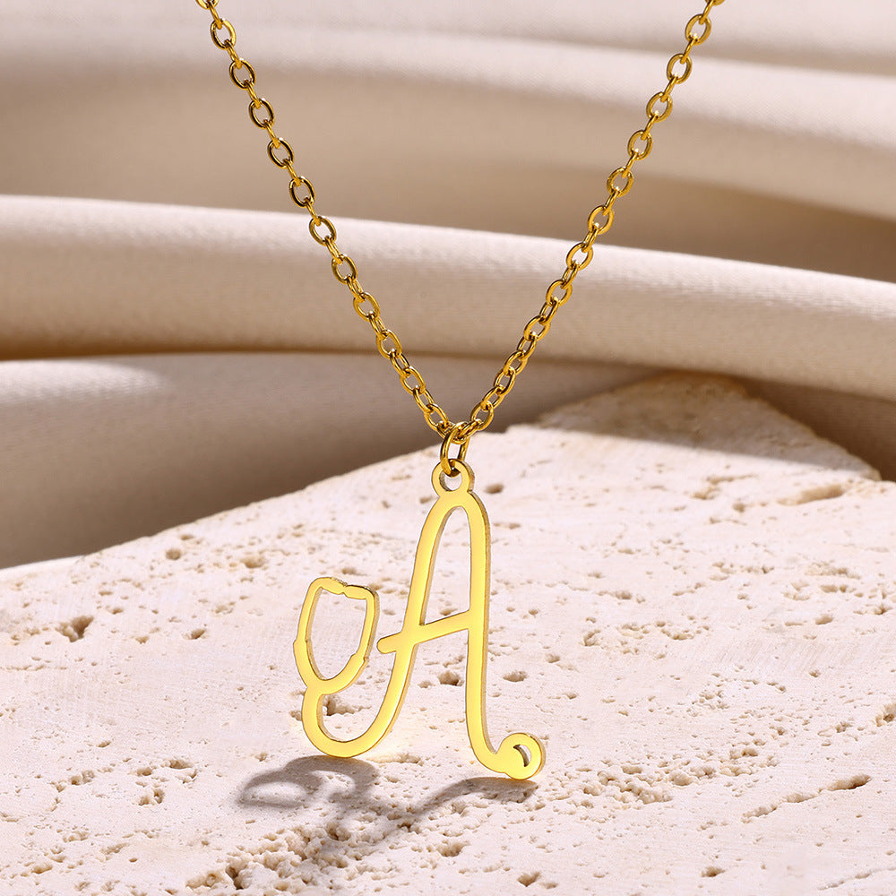 Stainless Steel Simple Style Letter Plating Pendant Necklace