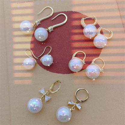 1 Pair Lady Pearl Copper Plating Inlay Zircon Drop Earrings