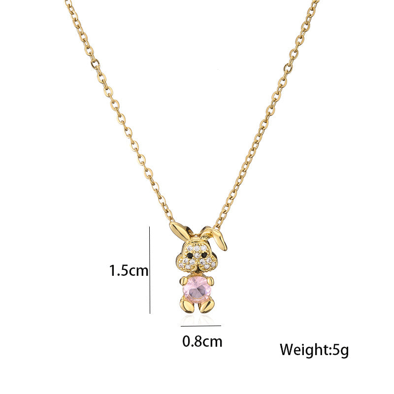 Retro Copper-plated Real Gold Micro-inlaid Zircon Cartoon Rabbit Pendant Necklace