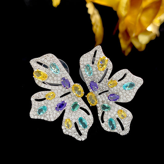 1 Pair Exaggerated Butterfly Inlay Copper Zircon Earrings