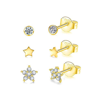 1 Set Simple Style Star Heart Shape Plating Sterling Silver Ear Studs