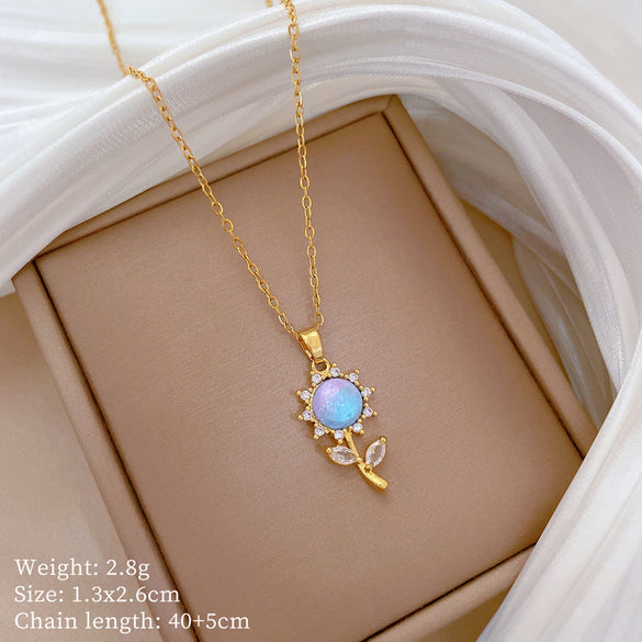 Minimalist Geometric Titanium Steel Diamond Inlay Necklaces