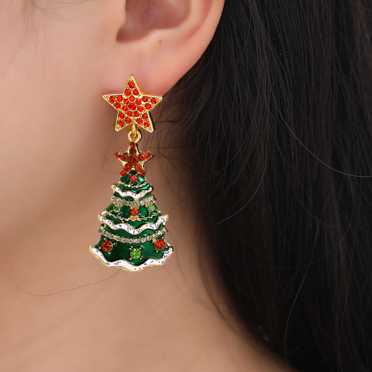 Fashion Christmas Tree Alloy Enamel Inlay Artificial Gemstones Women's Drop Earrings 1 Pair