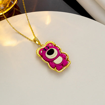 Cartoon Animal Bear Geometric Titanium Steel 18K Gold Plated Necklaces