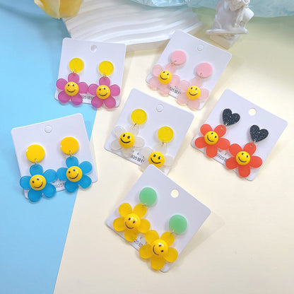 1 Pair Cute Smiley Face Flower Arylic Drop Earrings