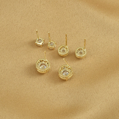 3 Pairs Simple Style Round Copper Inlay Zircon Ear Studs