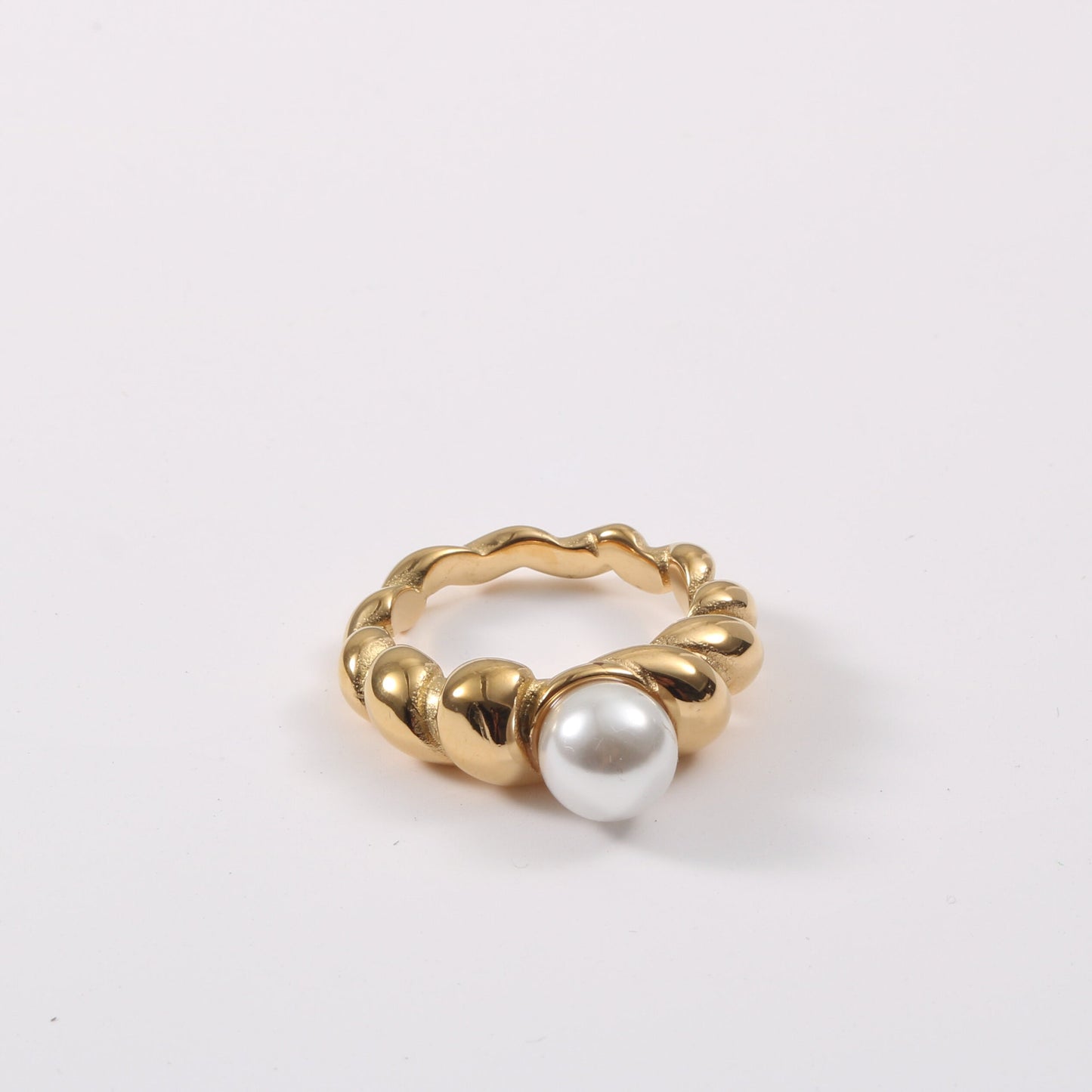 Retro Twist Titanium Steel Inlay Artificial Pearls Rings