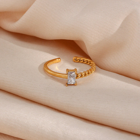 Simple Style Rectangle Stainless Steel Open Ring Plating Zircon Stainless Steel Rings