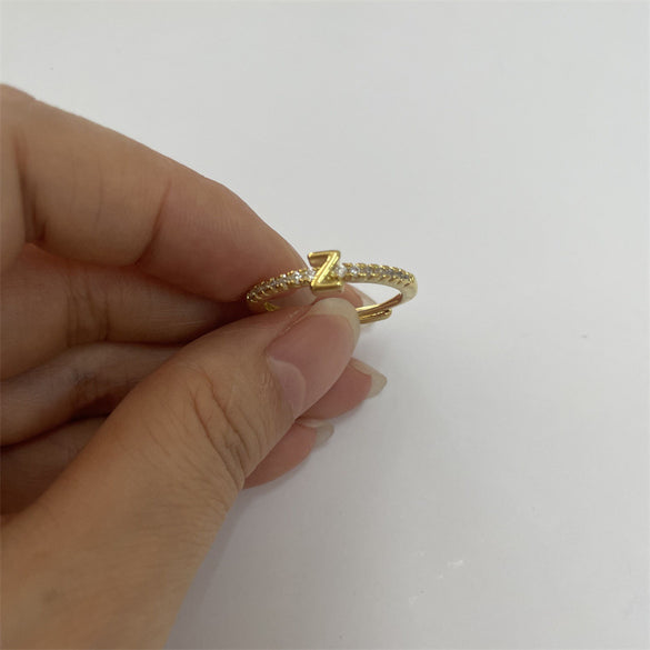 Cross-border new 26 initials micro-inlaid zircon open rings ins style personalized design English letter jewelry