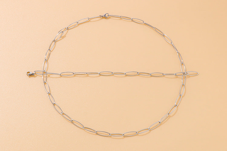 Simple Titanium Oval Clavicle Chain Bracelet Set Wholesale Gooddiy