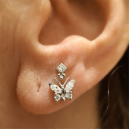 1 Piece Simple Style Butterfly Inlay Sterling Silver Zircon Ear Studs