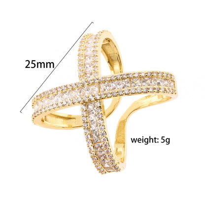 Ig Style Geometric Copper Plating Inlay Zircon Open Ring