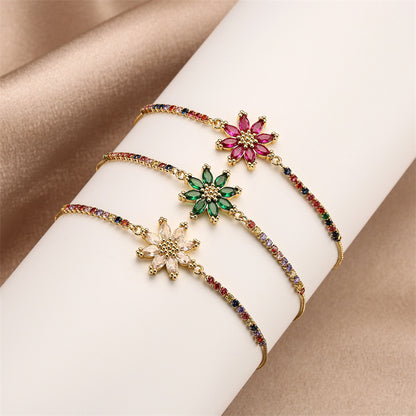 Cute Sweet Flower Copper Plating Inlay Zircon Bracelets