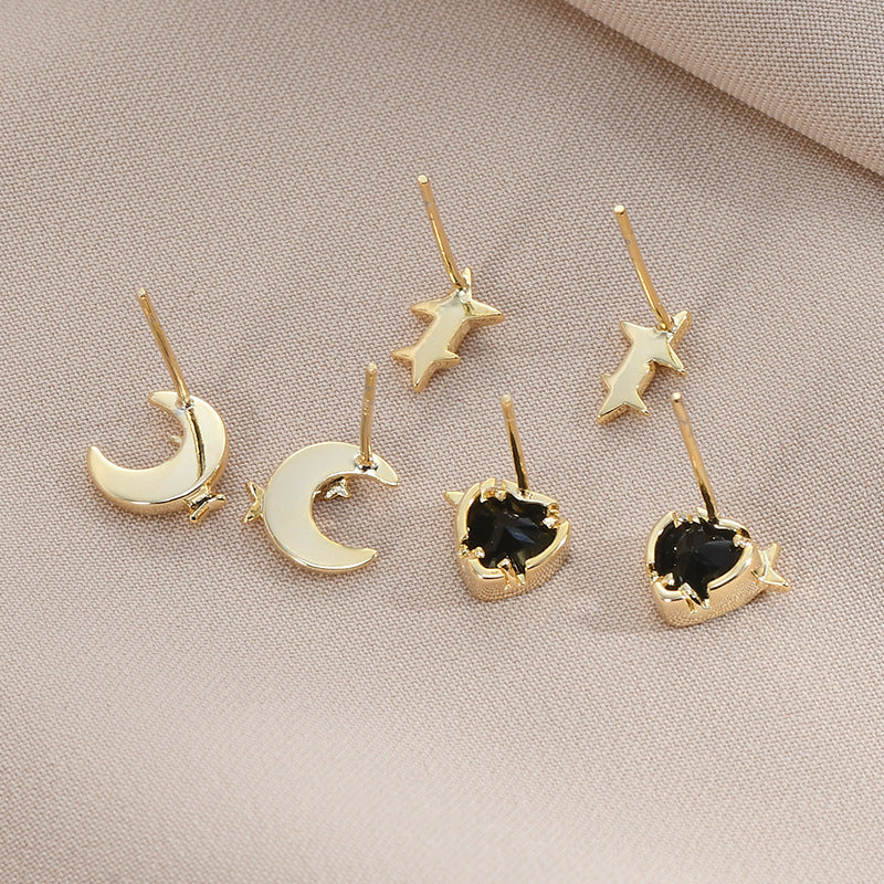 1 Set Simple Style Star Moon Heart Shape Plating Inlay Copper Zircon Ear Studs