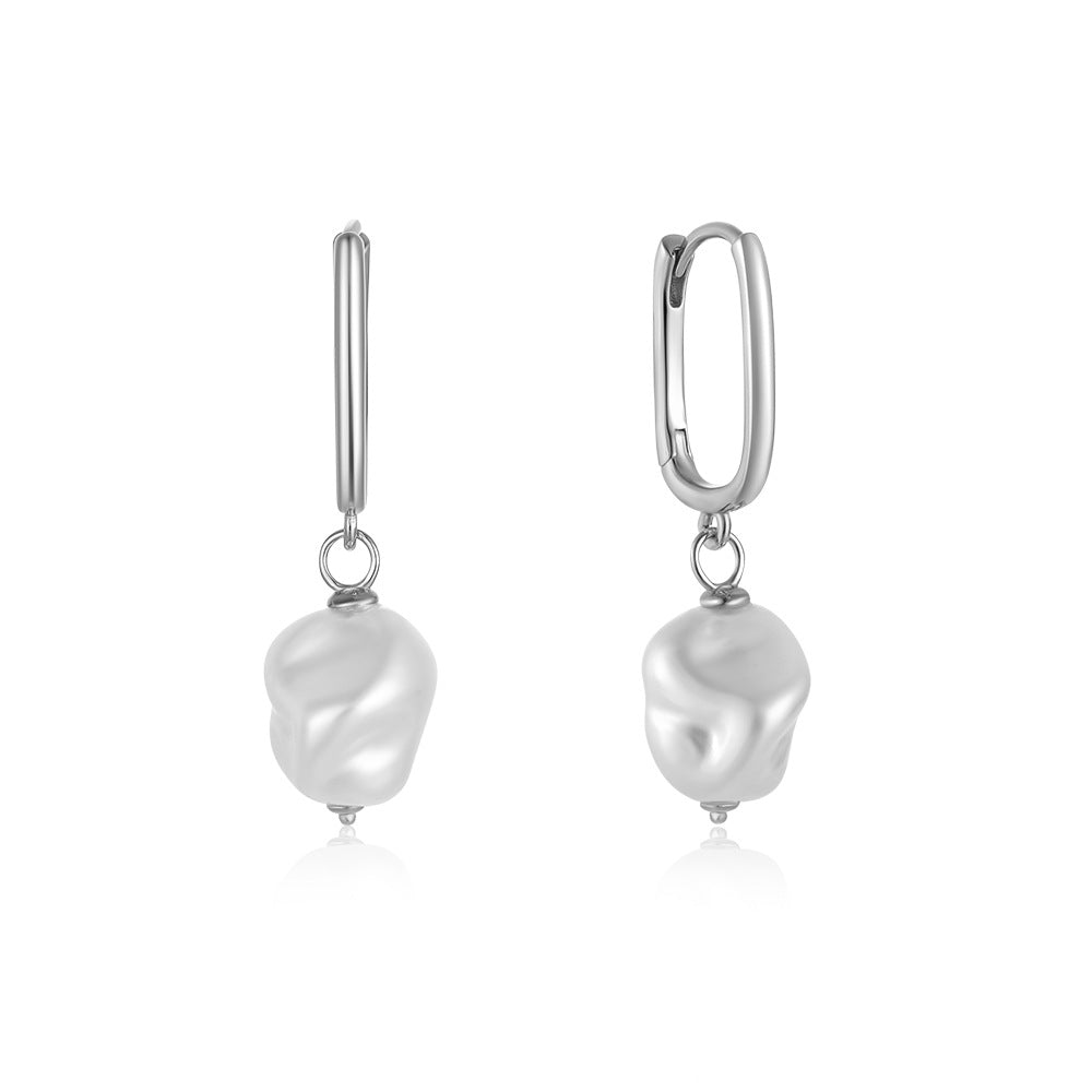 1 Pair Elegant Simple Style Geometric Plating Inlay Sterling Silver Pearl Zircon Drop Earrings