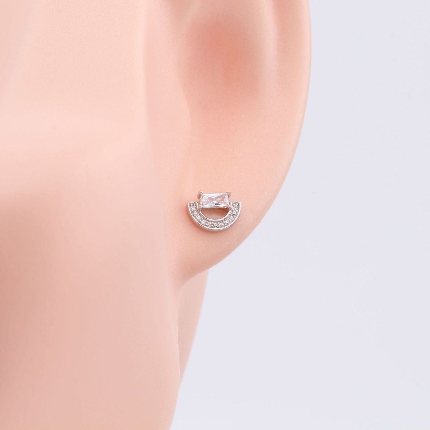 1 Pair Ins Style Semicircle Rectangle Sterling Silver Plating Inlay Zircon White Gold Plated Gold Plated Ear Studs