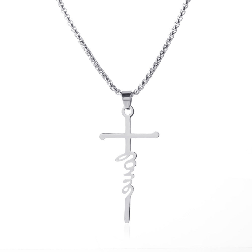 New Letter Cross Pendant Stainless Steel Necklace