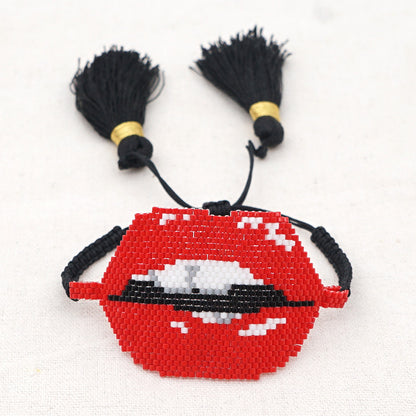 European And American Lips Tassel Bracelet Miyuki Beads Hand-woven Mouth Bracelet