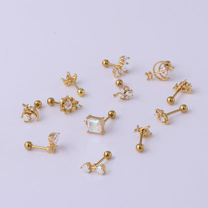 Geometric Plating Metal Artificial Gemstones Earrings Ear Studs