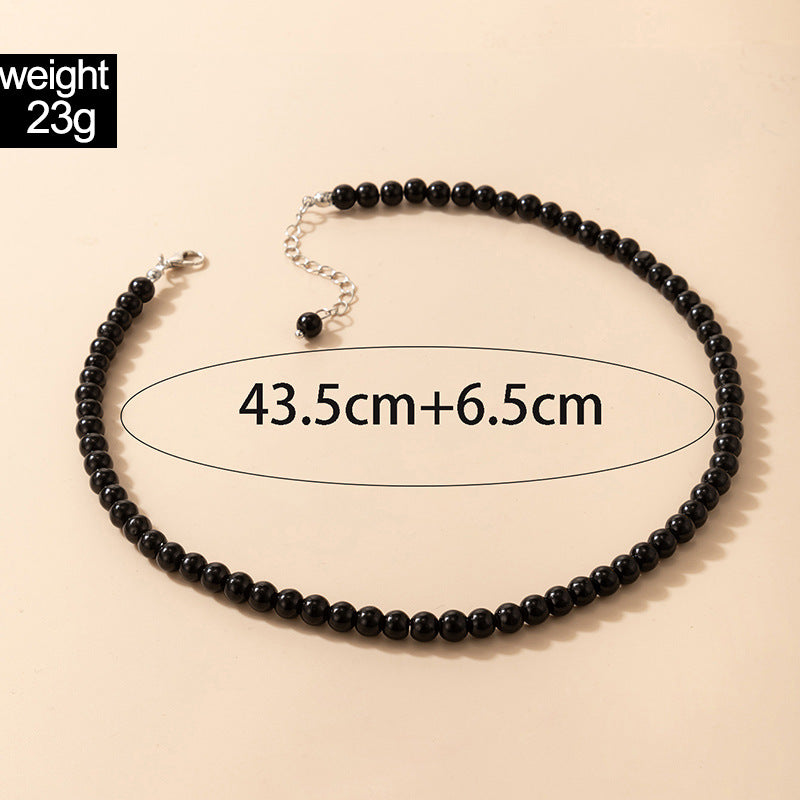 Fashion Jewelry Black Beaded Single Layer Necklace Geometric Bead Clavicle Chain