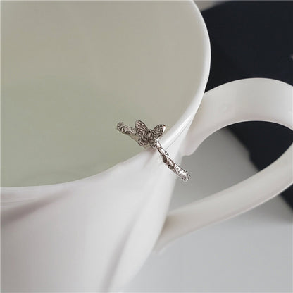 Sterling Silver Elegant Simple Style Butterfly Plating Open Rings