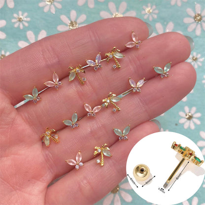 Butterfly Coconut Tree Ear Bone Stud Stainless Steel Rod Piercing Twist Ball Earring Summer Beach Style Ear Studs