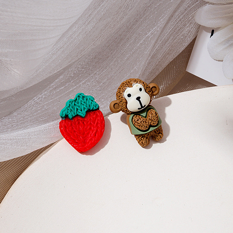 1 Pair Cartoon Style Animal Candy Strawberry Asymmetrical Plastic Ear Studs