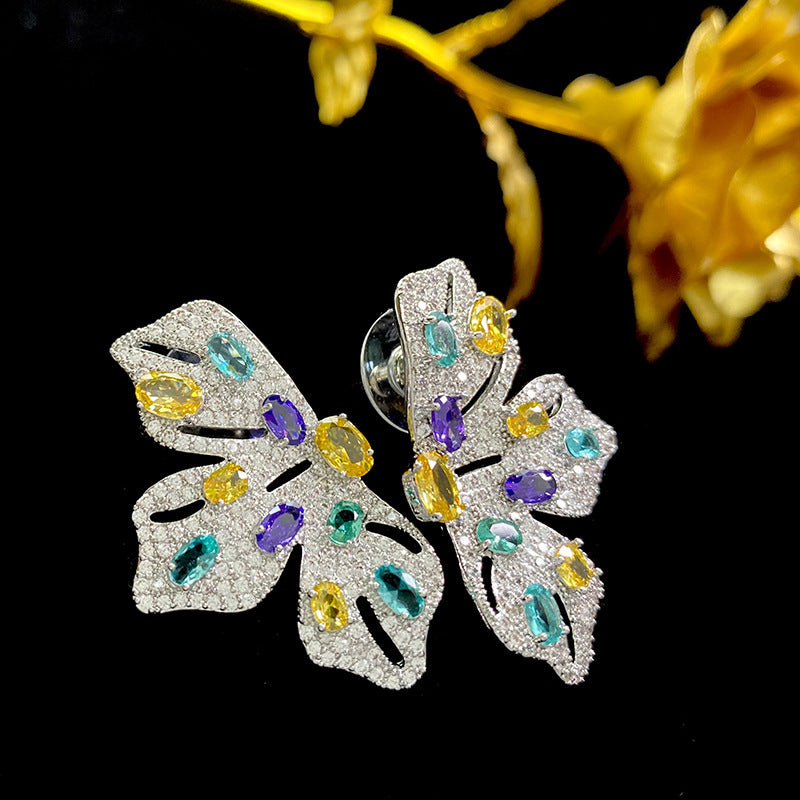 1 Pair Exaggerated Butterfly Inlay Copper Zircon Earrings