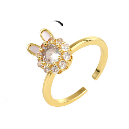 Simple Style Rabbit Copper Zircon Open Ring In Bulk