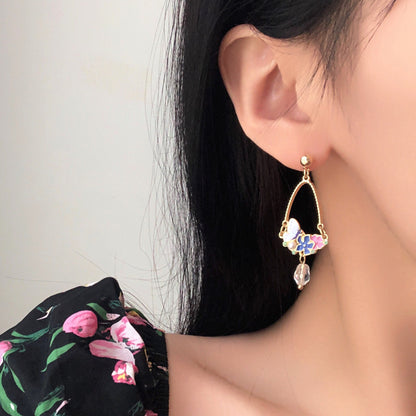 1 Pair Sweet Flower Butterfly Enamel Plating Inlay Alloy Metal Artificial Pearls Drop Earrings