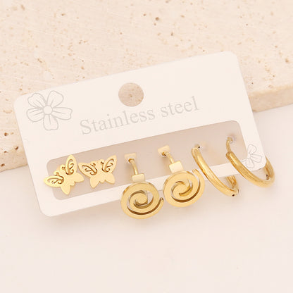 Fashion Star Heart Shape Butterfly Stainless Steel Plating Earrings 3 Pairs