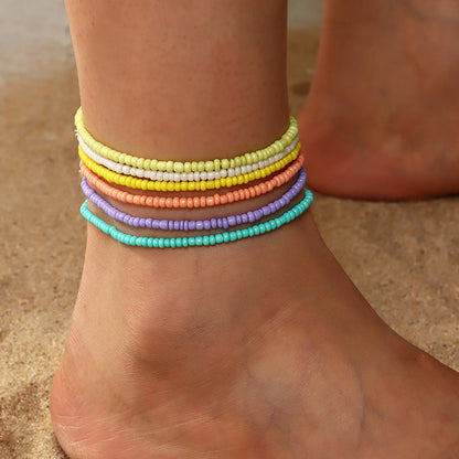 Bohemian Colorful Beads Heart Anklet Set Wholesale