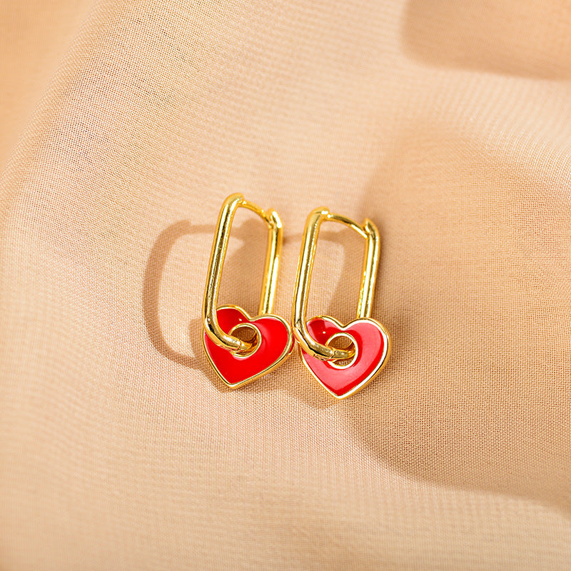 1 Pair Fashion Heart Shape Stainless Steel Polishing Enamel Drop Earrings