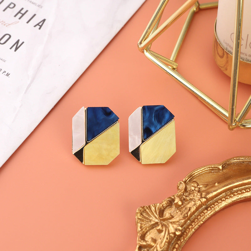 Retro Hong Kong Style Vintage Drip Glazed Painted 925 Silver Stud Earrings Women's Oil Painting Palace Style High-grade Earrings