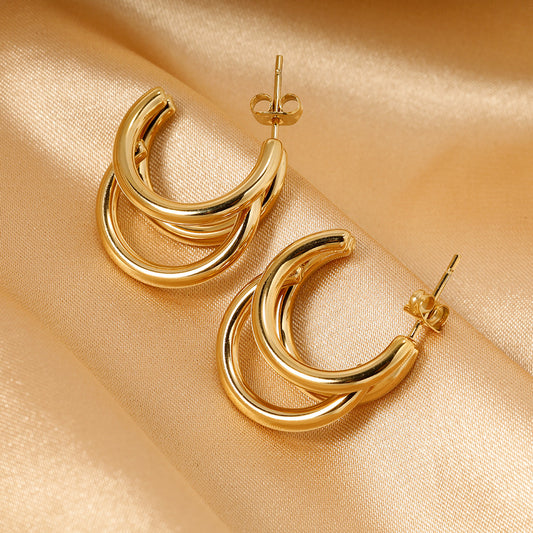 1 Pair Exaggerated C Shape Plating Titanium Steel 18k Gold Plated Ear Studs