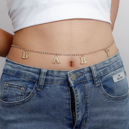 Fashion Letter Metal Rhinestones Waist Chain