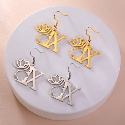 1 Pair Elegant Simple Style Letter Lotus Plating Stainless Steel Drop Earrings