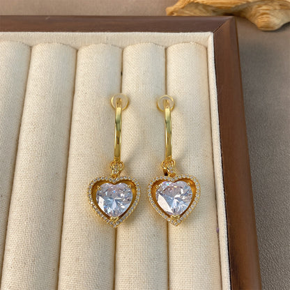 1 Pair IG Style Heart Shape Inlay Copper Zircon 18K Gold Plated Drop Earrings